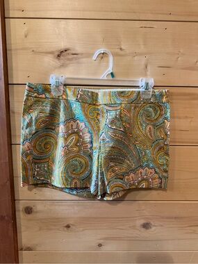 J. Crew Paisley High Waist Stretch Shorts - Teal & Mustard
